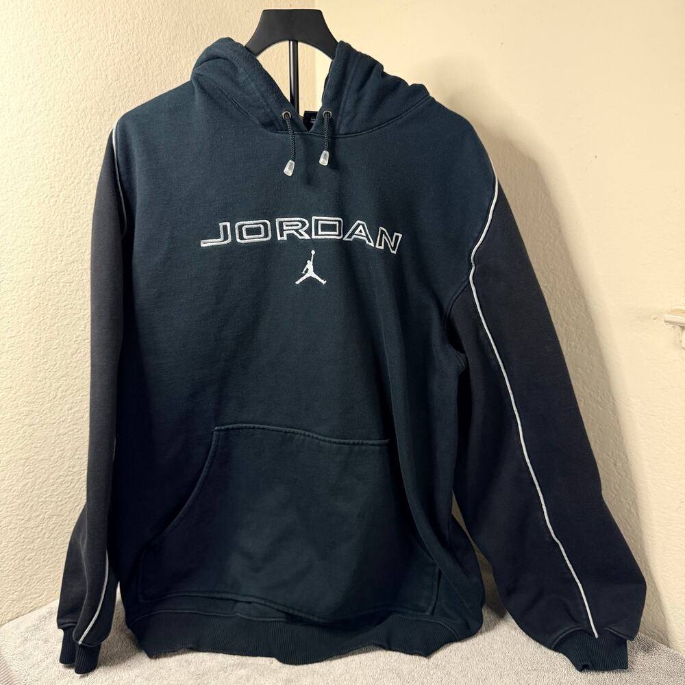 Vintage Jordan 20th Anniversary Hoodie Mens Large Black Stitched Spellout Y2K